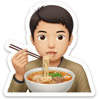 can you generate me a avatar of a male eating a bowl of pho? make it more anime. Make the person slurping on the noodles. only one pair of chopsticks sticker