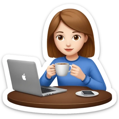 laptop and coffee are on the table. coffee is not on the laptop. the girl is drinking coffee. sticker