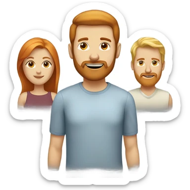 One Blonde woman, a redhead woman and one man with brown and a short beard sticker