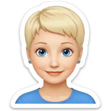 Mujer  60 años pelo rubio y pixie ojos azules cara redonda sticker