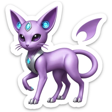 Mechanical Miraidon-Espeon-Mewtwo-Fakémon-hybrid-creature (full body) with glowing eyes  sticker