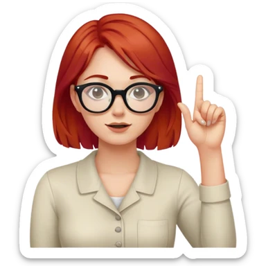 intelligent, 30 year old, girl, red hair, glasses, has an idea and hold der finger in the air sticker