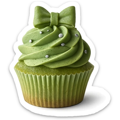 Change the icing to matcha (green tea) flavor, keep the realistic cupcake and accessories, photorealistic style, transparent background. sticker