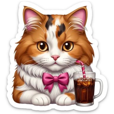 A big fluffy cat drinking Dr Pepper with a bow sticker