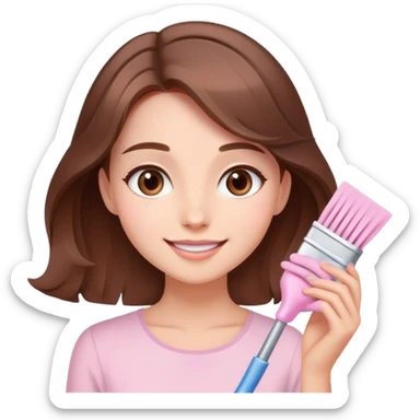  happy elegant beautiful girl flowy brown hair that is more valuable then corals  cleaning with a cute light pink aura behind here  sticker