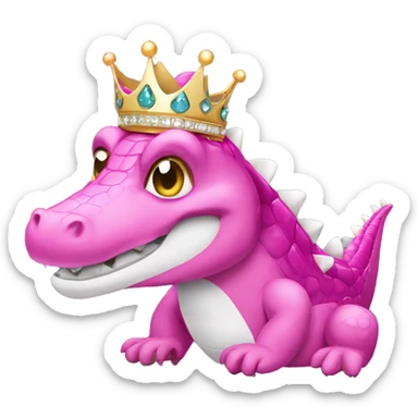 Pink crocodile wearing a tiara that’s black sticker