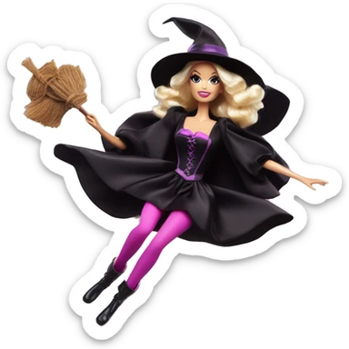 three photogenic silkstone Barbie witches enchanted TV series flying on a broomstick  sticker