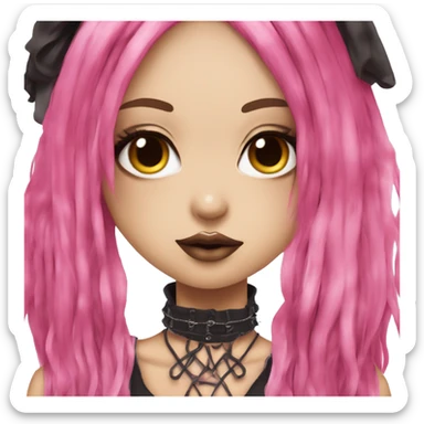 hime gyaru girl, hot pink and brown split-dyed hair, dark makeup, punk clothes sticker