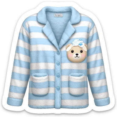 emoji of an isolated fluffy fleece pajama top with soft pastel stripes, plush fuzzy texture, light grey and pastel blue tones, button-down long sleeves, neatly folded flat-lay, no person, no body, no mannequin, cozy warm winter mood, soft shading sticker
