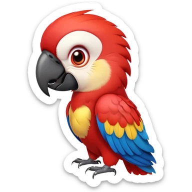 cinematic-cute-macaw-portrait-emoji,-head-tilted-playfully-and-inquisitively,-with-a-dazzling-red-plumage-and-round,-sparkling-eyes-filled-with-charm,-simplified-yet-irresistibly-adorable-features,-highly-detailed, white beak sticker