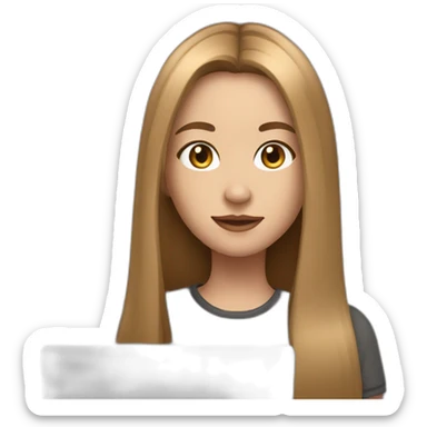 smm european girl with light brown straight long hair and mac book sticker