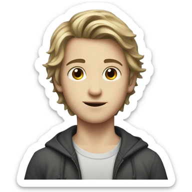 A young, white-skinned boy with soft, medium-length hair brown sticker