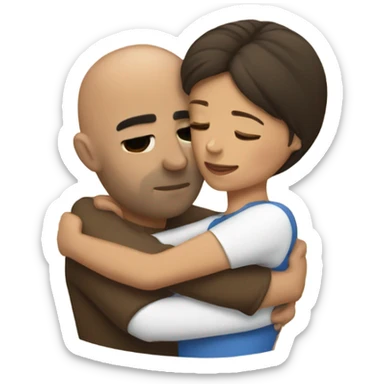 Comforting hug from brunette Puerto Rican to shorter bald male sticker