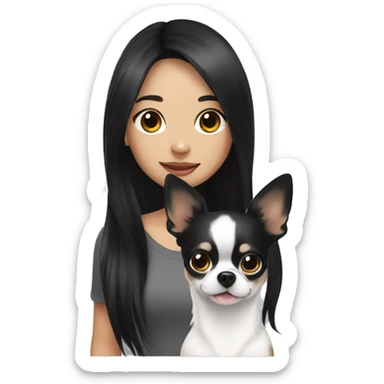long black hair Thai girl with black and white long hair chihuahua waving sticker