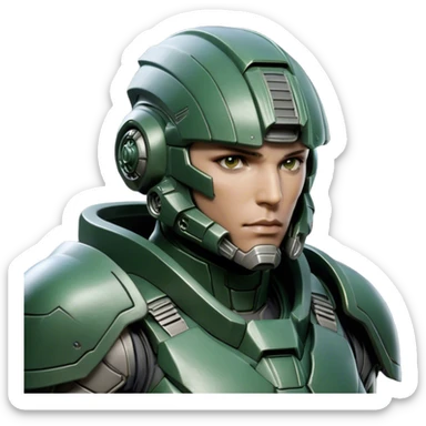 Cinematic Realistic StarCraft Terran Marine Portrait, head tilted epicly and inquisitively, showcasing a commanding presence and battle-hardened spirit. His steely gaze, set against intricately engineered tactical armor in dark green and grey, is rendered with lifelike clarity and dramatic lighting, high shine, epic and awe-inspiring, embodying the futuristic valor of a Terran warrior. sticker