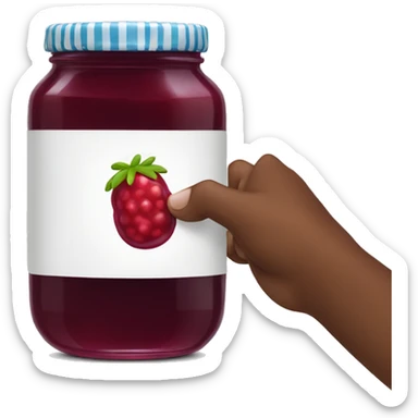 Jar of jam with hand grabbing the jelly  sticker