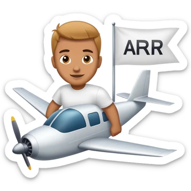 Man in white t shirt flying plane with banner that says ARR behind the plane sticker