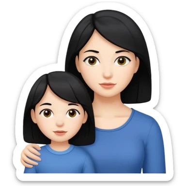 black haird one mom with one daughter sticker