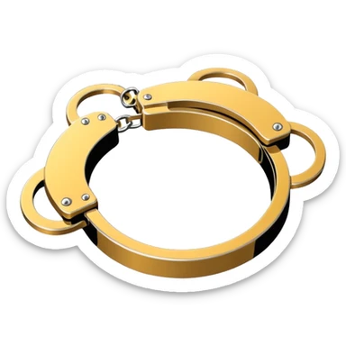 Minimalistic metallic handcuffs emoji, reflective metal, simple flat vector design, futuristic style sticker