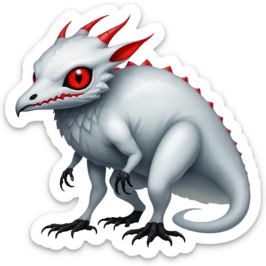 a translucent white with black belly and red eyes exotic edgy vernid-fionbri-creature full body sticker