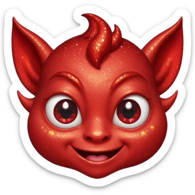 red glitter imp happy winking an eye sticker