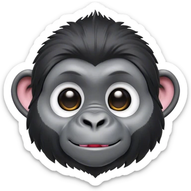Cinematic Cute mountain Gorilla Portrait Emoji, Head tilted playfully and inquisitively, with a robust build accented by a striking black and grey mane and round, sparkling eyes full of gentle charm, Simplified yet irresistibly adorable features, highly detailed, glowing with a warm, friendly jungle glow, high shine, affectionate and lively, stylized with a touch of endearing primate whimsy, soft glowing outline, capturing the essence of a mischievous yet loving mountain that feels like it could lumber out of the screen into your arms! sticker