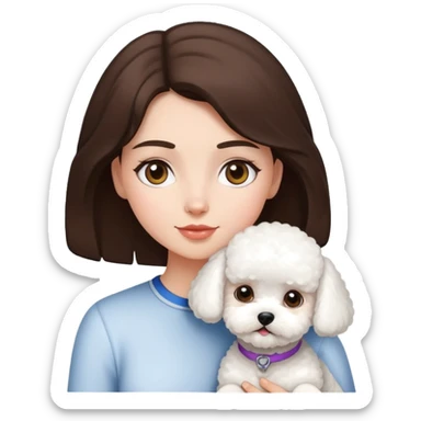Brunette girl with bichon frise sticker