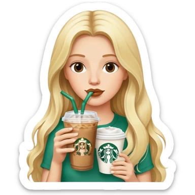 Long blonde model sipping a Starbucks iced coffee sticker
