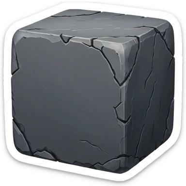Create a dark gray stone cube, worn and weathered, with rounded and smoothed edges, realistic texture, and subtle imperfections sticker