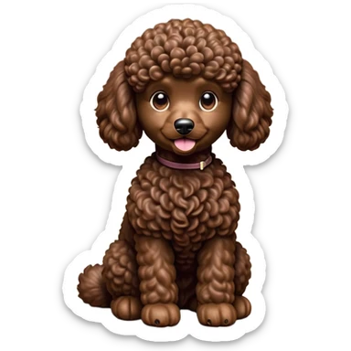cinematic-[poodle]-realistic-full-body-sitting-emoji,-tail-resting-loosely-beside-its-paws,-head-tilted-dramatically, -curly-[chocolate]-fur,-simplified-yet-realistic-focused-features,-highly-detailed,-glowing-with-an-almost-sarcastic-glow sticker