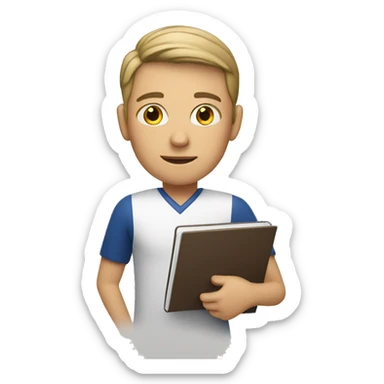 white young soccer coach holding a notebook sticker