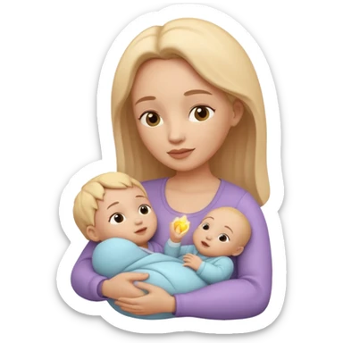 "Un icono 3D adorable de una madre sosteniendo tiernamente a un bebé. Estilo 'claymorphism' (plastilina suave),  sticker