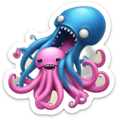 a blue kraken fighting  with another pink kraken sticker