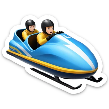 An icon featuring a sleek bobsled with athletes racing down an icy track at high speed, helmets on and bodies aligned for aerodynamics. The scene is set in a stunning snowy mountain valley with pine trees, spectators, and crisp blue sky. Transparent background captures the thrill of bobsleigh. sticker