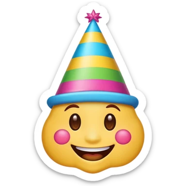 cartoon sticker of a colorful and cheerful party emoji with party hat, no text, suitable for WhatsApp and Instagram sticker