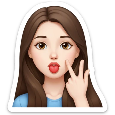  beautiful pale brunette girl with long hair sending an air kiss sticker