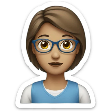 A girl wearing blue color cloth, brown specs sticker