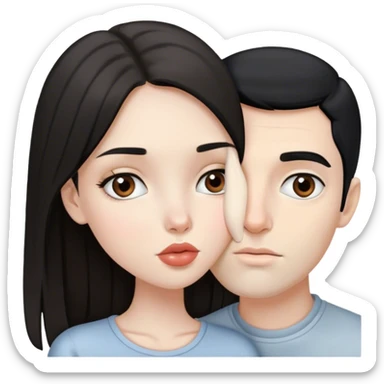 beautiful pale brunette girl with brown eyes kisses pale man black hair grey eyes sticker