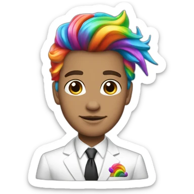 Posh-boy-with-white-suit-and-rainbow-unicorn-hair sticker