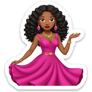 confident mature Black woman with long black wavy hair, pink lipstick, red dance dress, big earrings sticker