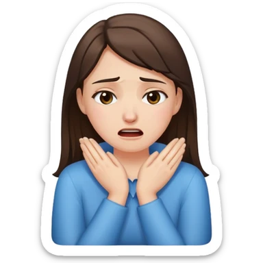 Brunette white girl holding her hands around her neck crying sticker