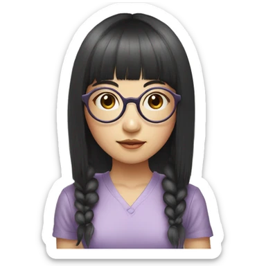 asian girl with big eyes and circular glasses and bangs sticker