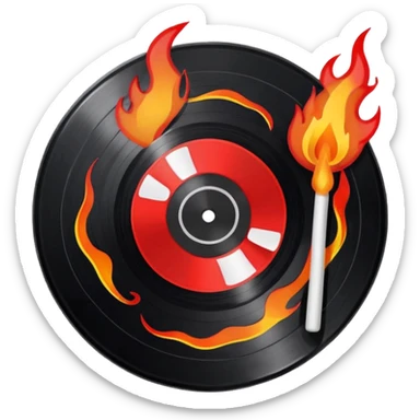 a black vinyl record white stick  with red outlin and flames  sticker