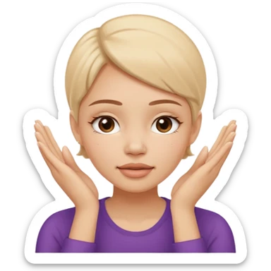 Simple emoji of a woman touching her face with both hands, hands pressing on cheeks and jaw, clear facial exercise with hands, easy to understand, simple icon, no beauty, no makeup, no medical elements
 sticker