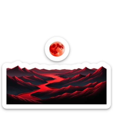 Edgy Black night sky with big Red vibrant neon-crimson-blood-moon Aesthetic scene scenery full picture  sticker