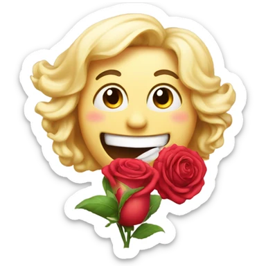 emoji with rose in its mouth winking sticker