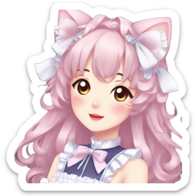 Gorgeous anime style catgirl blushing face maid outfit Lolita idol model colorful shiny sparkle kawaii pastelcore cottagecore pearly petite simplistic aesthetic trending style sticker