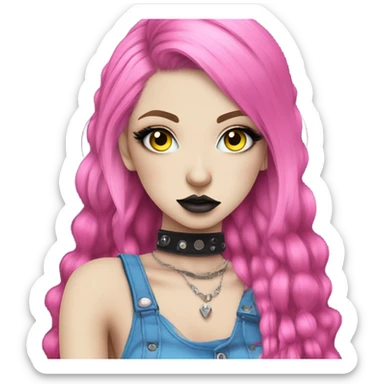 Blue eyed pale hime gyaru girl, hot pink and yellow split-dyed hair, dark makeup, punk clothes sticker