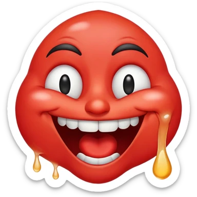 Create a hyper-exaggerated, tear-streaming, snot-bubbling laughing emoji with a wide, crooked grin and bright red face—so absurd it makes you cry-laugh just looking at it, like the Turkish 'mala bak' meme. sticker