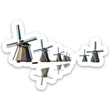 cinematic-realistic-kinderdijk-windmills-landmark-emoji,-showcasing-traditional-dutch-windmills-aligned-along-a-tranquil-canal,-with-lush-green-fields,-soft-ripples-in-the-water. sticker
